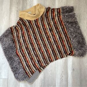 Marcia Bloom Poncho vintage striped fur trim one size 90 funky eclectic festival